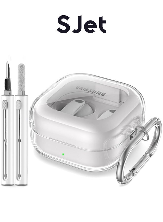 SJet Samsung Galaxy Buds 4 & Buds 4 Pro Case with Cleaner Kit, Clear Case with Carabiner, Premium TPU Cover, Wireless Charging, Headphone Accessories (Clear) - Image 1