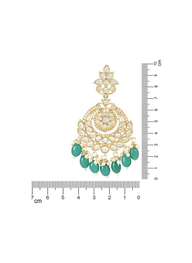 I Jewels I Jewels 18K Gold Plated Traditional Handcrafted Pearl Kundan Beaded Earrings for Women/Girls (E3020) (Green)  - Image 4