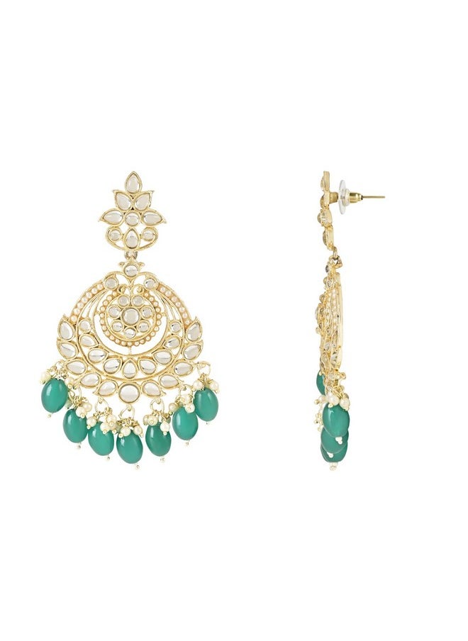 I Jewels I Jewels 18K Gold Plated Traditional Handcrafted Pearl Kundan Beaded Earrings for Women/Girls (E3020) (Green)  - Image 3