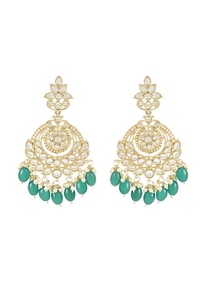 I Jewels I Jewels 18K Gold Plated Traditional Handcrafted Pearl Kundan Beaded Earrings for Women/Girls (E3020) (Green)  - Image 1