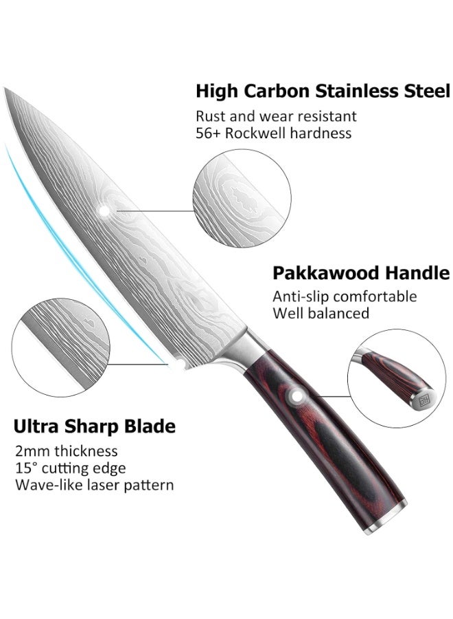 مجموعة سكين الطهي المهنية ، سكاكين مطبخ عالية الكربون من الفولاذ المقاوم للصدأ من 3 قطع مع شفرة حادة للغاية ومقبض خشبي بني داكن ، مثالي للمطبخ العربي وقطع لحوم الخروف والبقر - Image 3