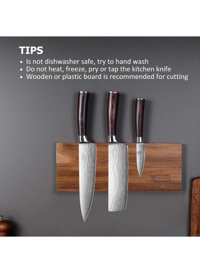 مجموعة سكين الطهي المهنية ، سكاكين مطبخ عالية الكربون من الفولاذ المقاوم للصدأ من 3 قطع مع شفرة حادة للغاية ومقبض خشبي بني داكن ، مثالي للمطبخ العربي وقطع لحوم الخروف والبقر - Image 4