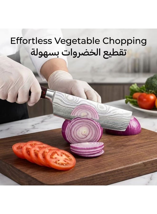 أوسوك مجموعة سكين الطهي المهنية ، سكاكين مطبخ عالية الكربون من الفولاذ المقاوم للصدأ من 3 قطع مع شفرة حادة للغاية ومقبض خشبي بني داكن ، مثالي للمطبخ العربي وقطع لحوم الخروف والبقر - Image 4