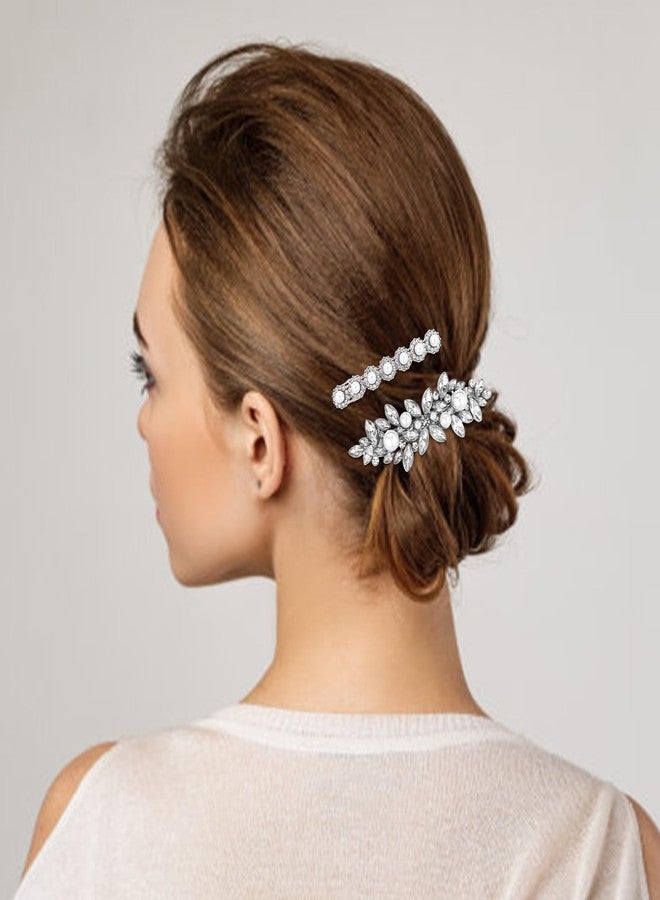 KIUEZIR 4PCS Rhinestone Hair Clips, Silver Sparkly Pearl Wedding Hair Barrettes, Elegant Metal Alloy Rhinestone Hair Accessories for Women Girls - Image 5