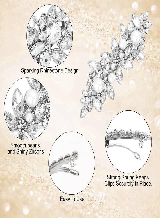 KIUEZIR 4PCS Rhinestone Hair Clips, Silver Sparkly Pearl Wedding Hair Barrettes, Elegant Metal Alloy Rhinestone Hair Accessories for Women Girls - Image 3