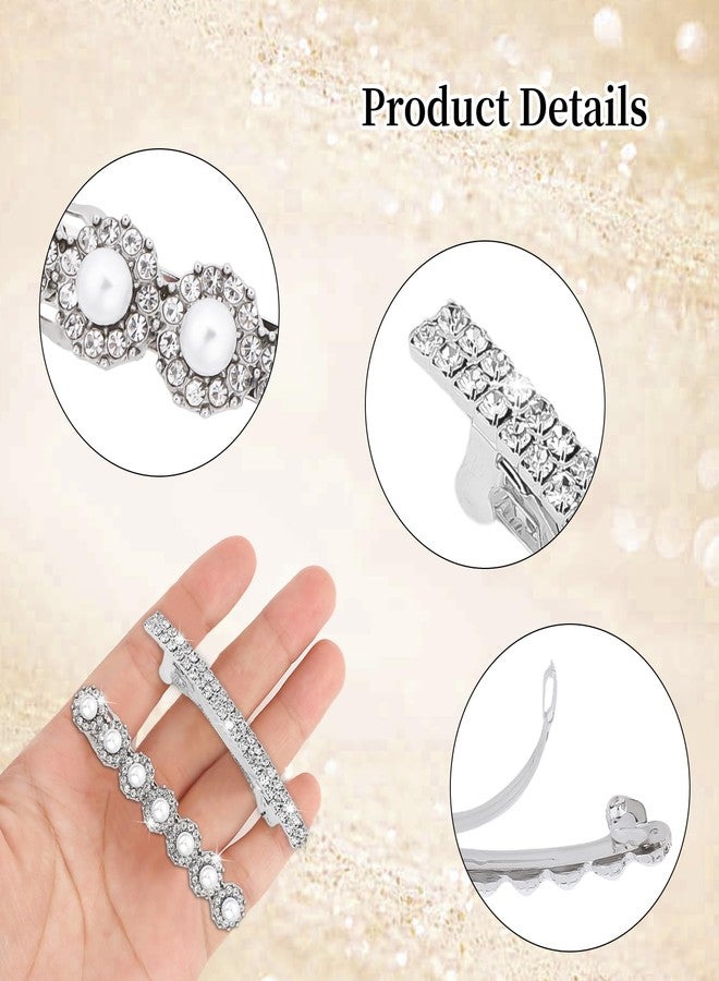 KIUEZIR 4PCS Rhinestone Hair Clips, Silver Sparkly Pearl Wedding Hair Barrettes, Elegant Metal Alloy Rhinestone Hair Accessories for Women Girls - Image 4