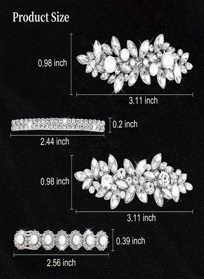 KIUEZIR 4PCS Rhinestone Hair Clips, Silver Sparkly Pearl Wedding Hair Barrettes, Elegant Metal Alloy Rhinestone Hair Accessories for Women Girls - Image 2