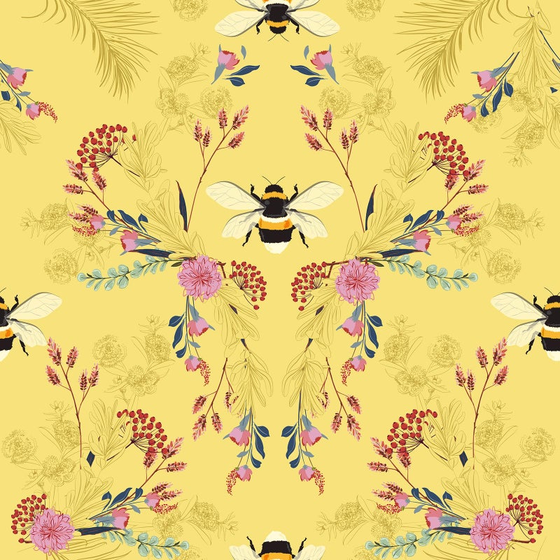 Livelynine Yellow Bee Wallpaper Peel and Stick Traditional Removable Wallpaper Vintage French Bee Botanical Flower Victorian Floral Contact Paper for Cabinets Kitchen Nursery Bees Gold Vinyl 175x788 - Image 2