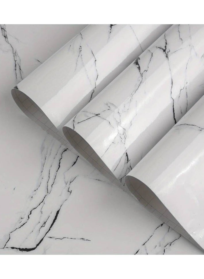 1 Roll, Black and White Marble Wallpaper 11.5" x 79.9" Shiny Thicken Granite Look Waterproof - Image 1