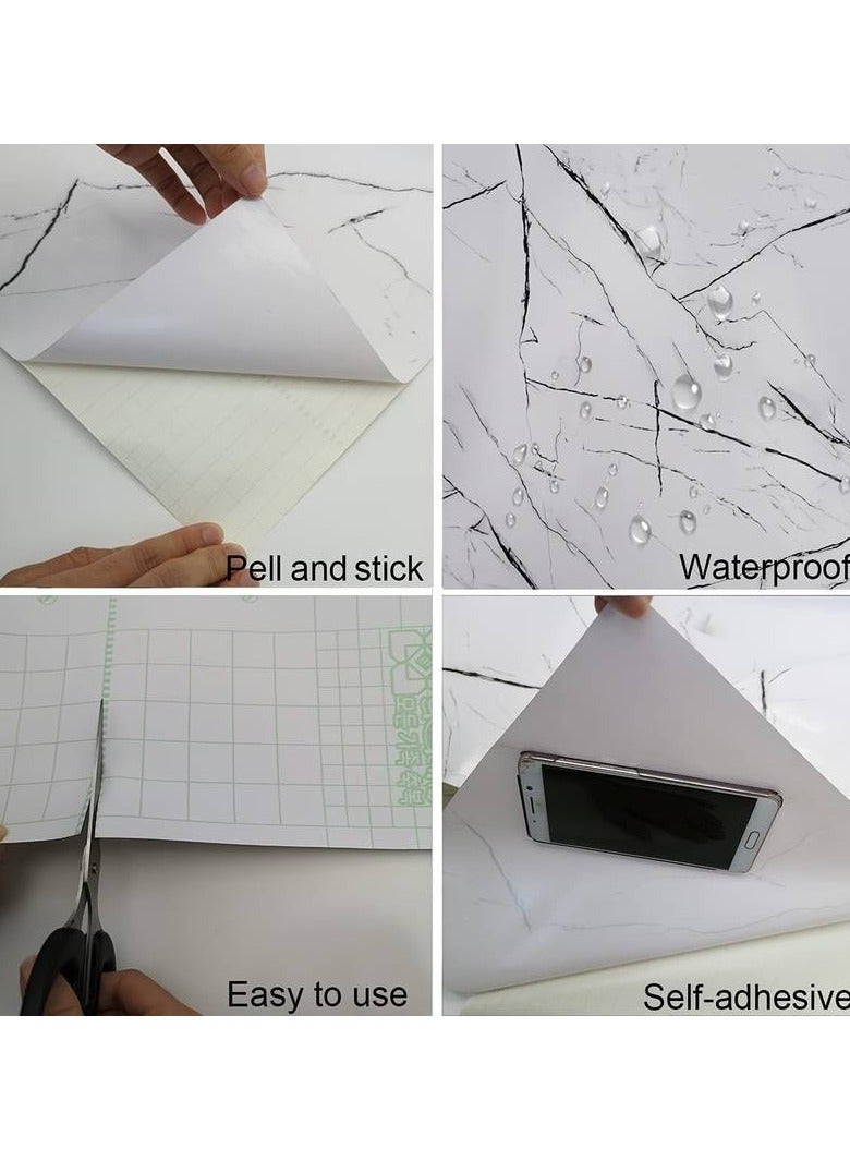 1 Roll, Black and White Marble Wallpaper 11.5" x 79.9" Shiny Thicken Granite Look Waterproof - Image 2