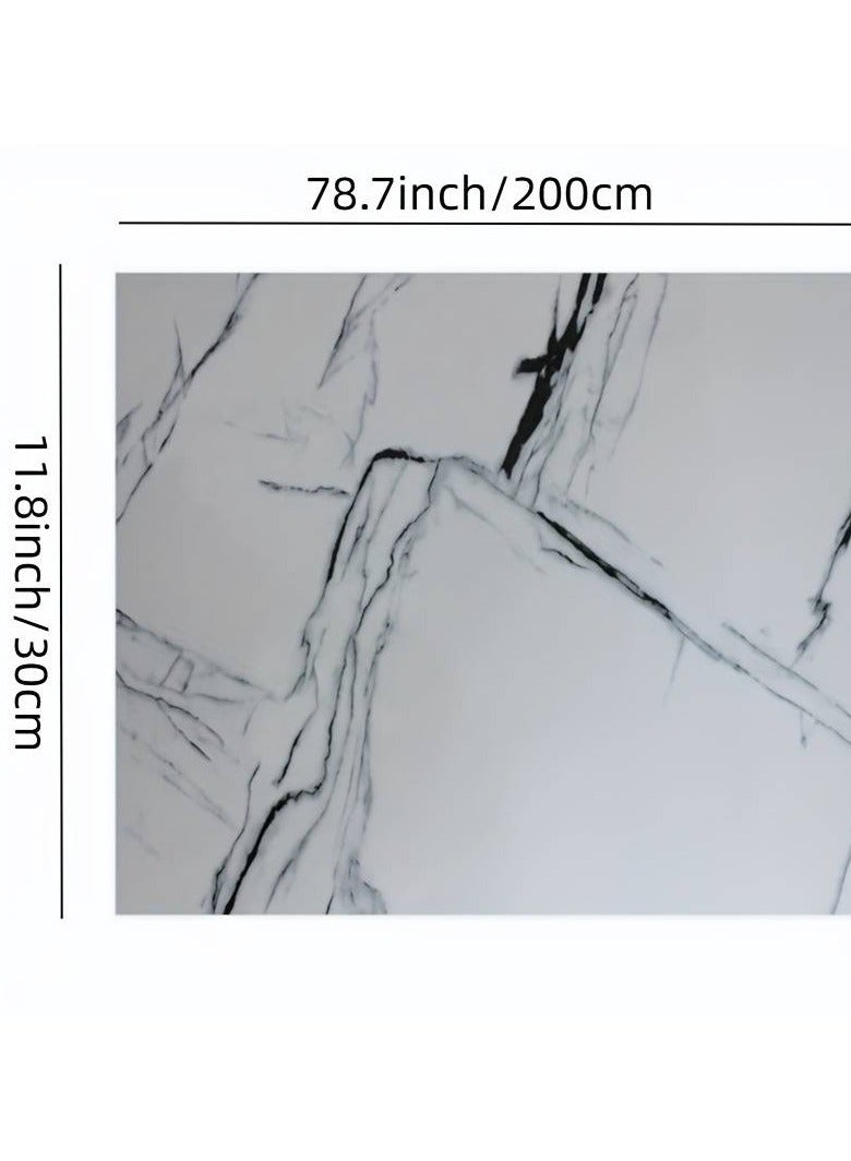 1 Roll, Black and White Marble Wallpaper 11.5" x 79.9" Shiny Thicken Granite Look Waterproof - Image 4