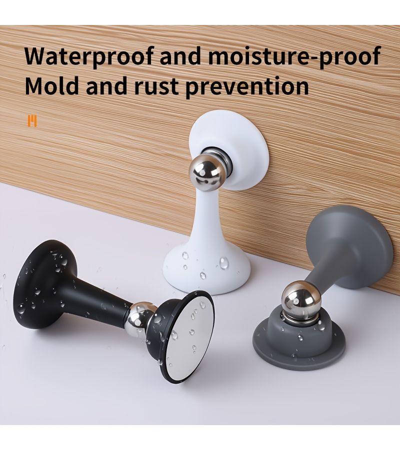 Set Of 2 Grey Magnetic Door Stoppers Durable No Drilling Required Collision Resistant Wall Door Holder - Image 4