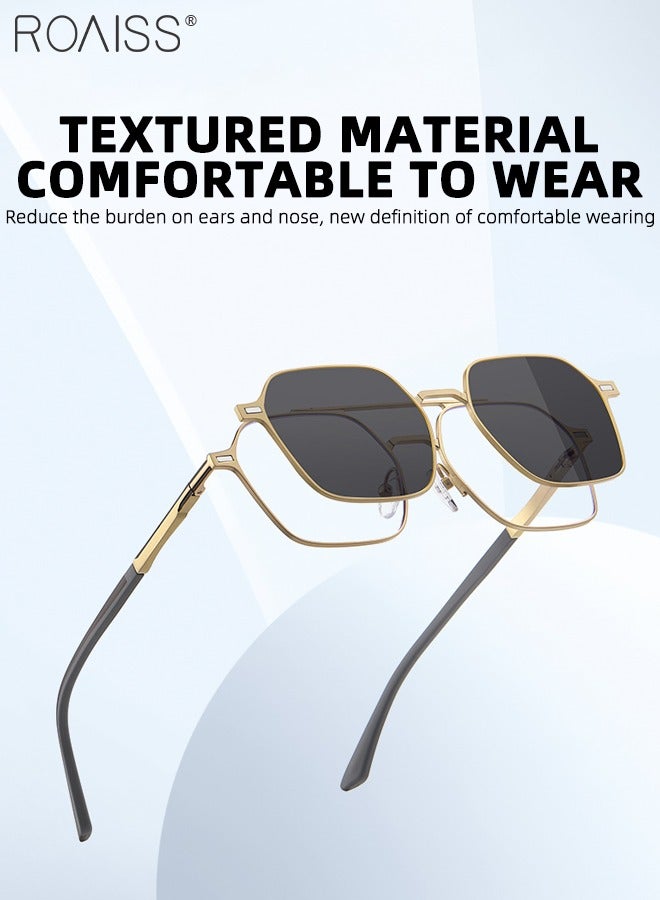 رويس مجموعة نظارات شمسية 3 في 1 مستقطبة مغناطيسية قابلة للتثبيت، نظارات حجب الضوء الأزرق مع عدسة مستقطبة مغناطيسية وعدسة رؤية ليلية مغناطيسية، نظارات قيادة متعددة الاستخدامات للاستخدام ليلاً ونهارًا للرجال - Image 2