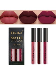 DNM 3Pcs Dark Red Purple Matte 24-hour Liquid Lipstick Sets,DNM Matte Lipstick Lip Stain Long Lasting 24 Smudge Waterproof Lip Gloss Gift Set Matt Lipsticks Set Matt Liquid Women Makeup Lipstick color 06  - Image 1