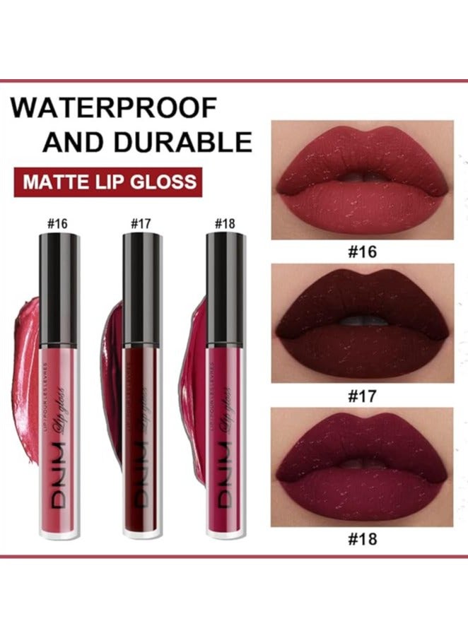 دي ان ام مجموعة أحمر شفاه سائل مطفي غامق أرجواني يدوم 24 ساعة من 3 قطع، أحمر شفاه مطفي من DNM، لون شفاه يدوم طويلاً، مقاوم للماء، ملمع شفاه، مجموعة هدايا، أحمر شفاه مطفي، أحمر شفاه سائل مطفي للنساء، لون أحمر شفاه 06 - Image 3
