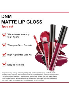DNM 3Pcs Dark Red Purple Matte 24-hour Liquid Lipstick Sets,DNM Matte Lipstick Lip Stain Long Lasting 24 Smudge Waterproof Lip Gloss Gift Set Matt Lipsticks Set Matt Liquid Women Makeup Lipstick color 06  - Image 2