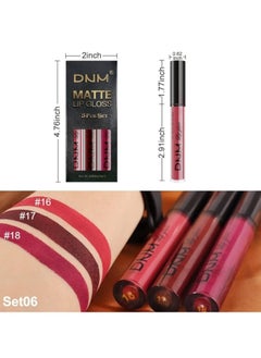 DNM 3Pcs Dark Red Purple Matte 24-hour Liquid Lipstick Sets,DNM Matte Lipstick Lip Stain Long Lasting 24 Smudge Waterproof Lip Gloss Gift Set Matt Lipsticks Set Matt Liquid Women Makeup Lipstick color 06  - Image 5