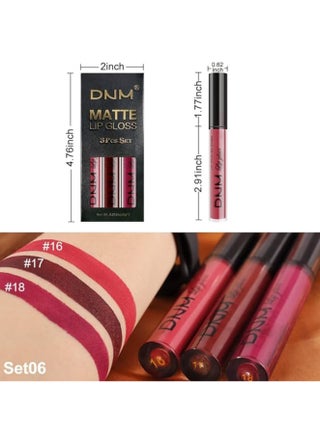 3Pcs Dark Red Purple Matte 24-hour Liquid Lipstick Sets,DNM Matte Lipstick Lip Stain Long Lasting 24 Smudge Waterproof Lip Gloss Gift Set Matt Lipsticks Set Matt Liquid Women Makeup Lipstick color 06 - view 5