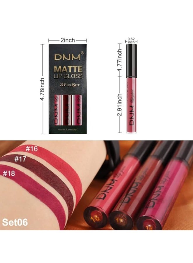 دي ان ام مجموعة أحمر شفاه سائل مطفي غامق أرجواني يدوم 24 ساعة من 3 قطع، أحمر شفاه مطفي من DNM، لون شفاه يدوم طويلاً، مقاوم للماء، ملمع شفاه، مجموعة هدايا، أحمر شفاه مطفي، أحمر شفاه سائل مطفي للنساء، لون أحمر شفاه 06 - Image 5