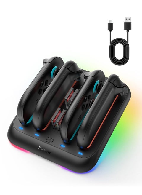 Charging Dock for Nintendo Switch 2 JoyCon, 4-Slot Dual-Side Magnetic Joy-Cons Charger, Patented 4-Slot Game Card Storage, 9-RGB Mode, Circuit Protection, Multiplayer Switch 2 Accessories