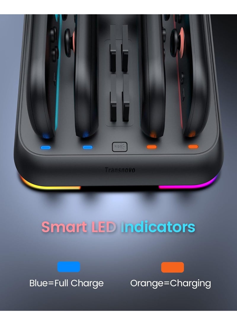 Charging Dock for Nintendo Switch 2 JoyCon, 4-Slot Dual-Side Magnetic Joy-Cons Charger, Patented 4-Slot Game Card Storage, 9-RGB Mode, Circuit Protection, Multiplayer Switch 2 Accessories