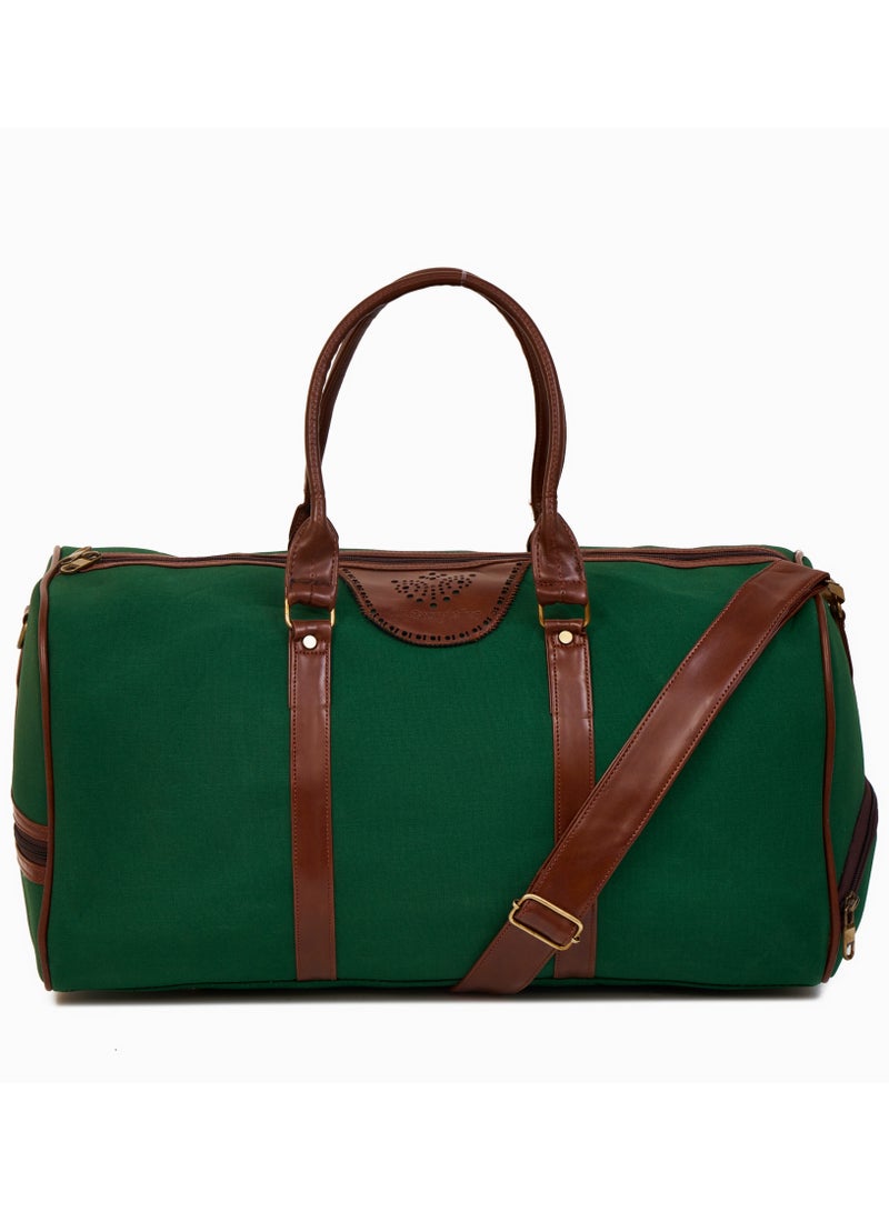 STORYTELLER Paisley Elegant Canvas With Faux  Leather Travel Duffel Bag With Shoes Compartment For Men and Women Green - Image 1