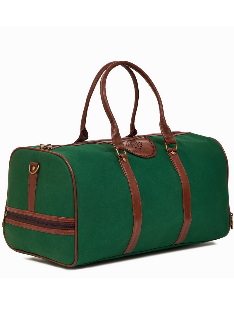 STORYTELLER Paisley Elegant Canvas With Faux  Leather Travel Duffel Bag With Shoes Compartment For Men and Women Green - Image 2