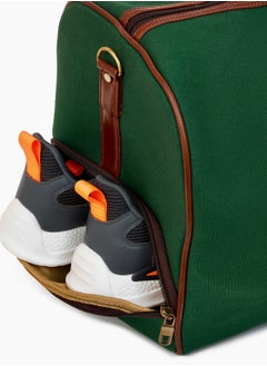 STORYTELLER Paisley Elegant Canvas With Faux  Leather Travel Duffel Bag With Shoes Compartment For Men and Women Green  - Image 4