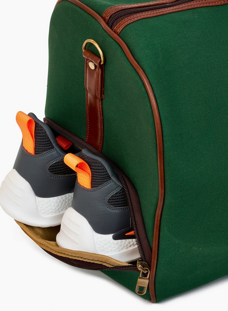 STORYTELLER Paisley Elegant Canvas With Faux  Leather Travel Duffel Bag With Shoes Compartment For Men and Women Green - Image 4