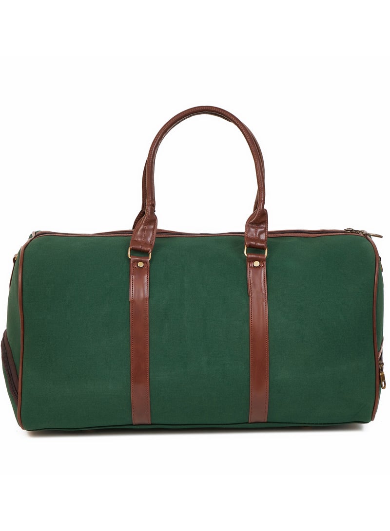 STORYTELLER Paisley Elegant Canvas With Faux  Leather Travel Duffel Bag With Shoes Compartment For Men and Women Green - Image 5