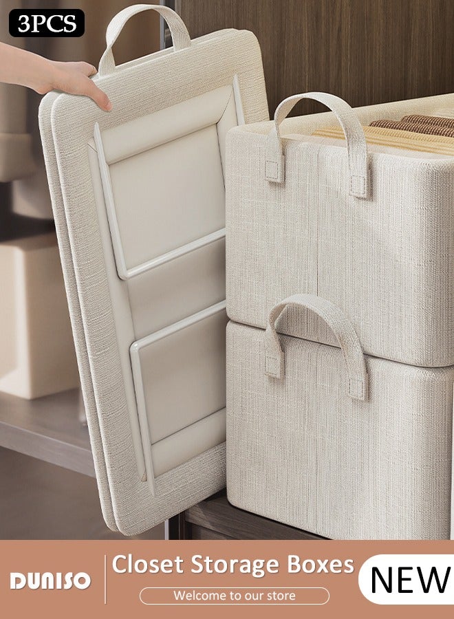 3pcs Wardrobe Clothes Organizer Foldable Closet Storage Organizer for Clothes Jeans Washable Closet Storage Boxes with Carrying Handles Cube Storage Bin for Home Bedroom Office