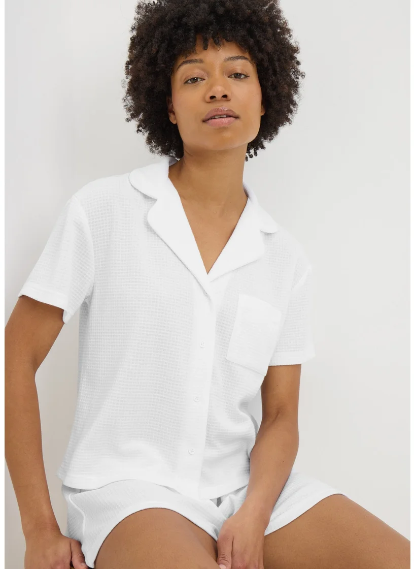 Matalan White Waffle Button Short Pyjama Set