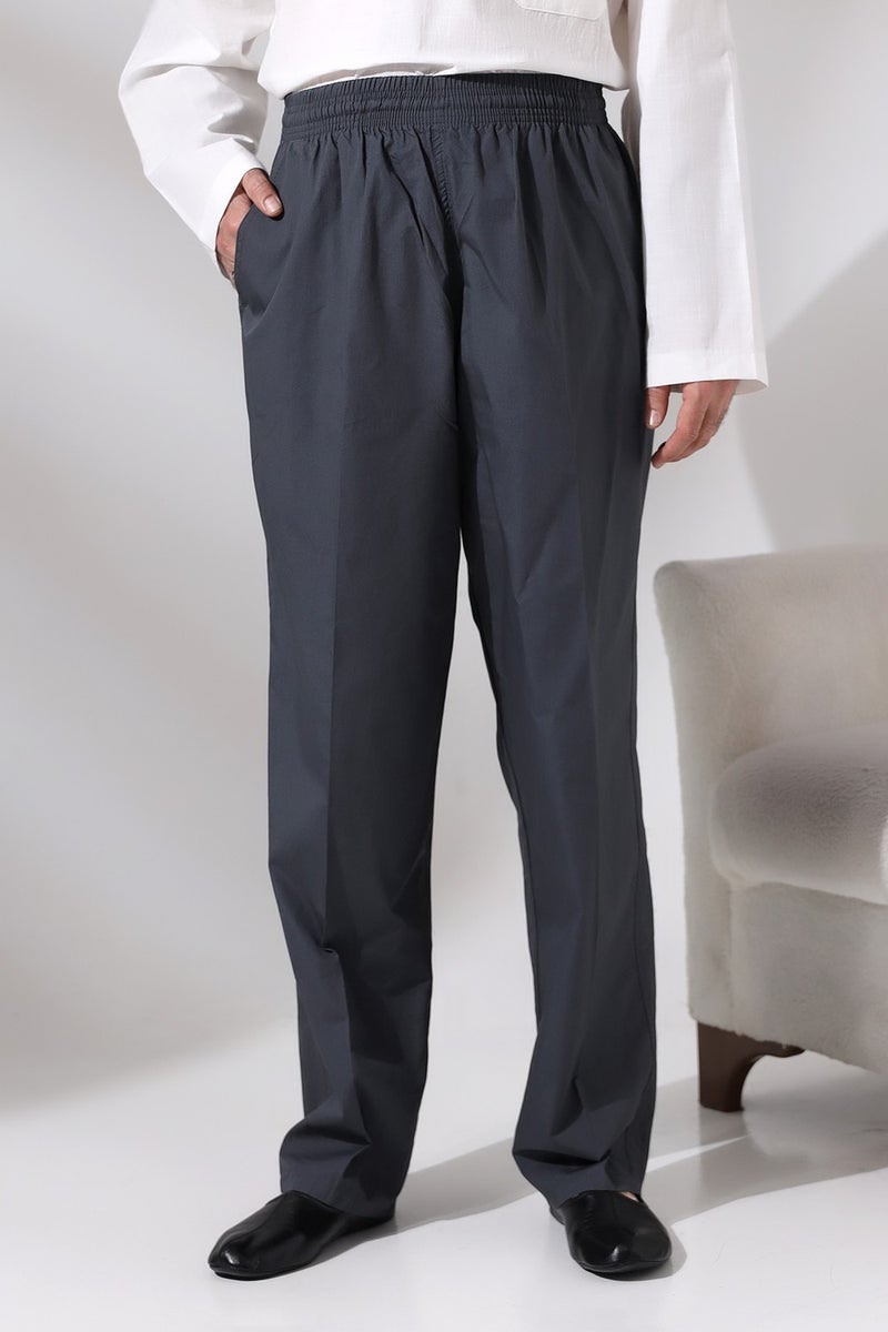İhvan Online Men's Smoked Çınar Casual Cut Elastic Waist Hajj and Umrah Linen Shalwar Trousers  - Image 1