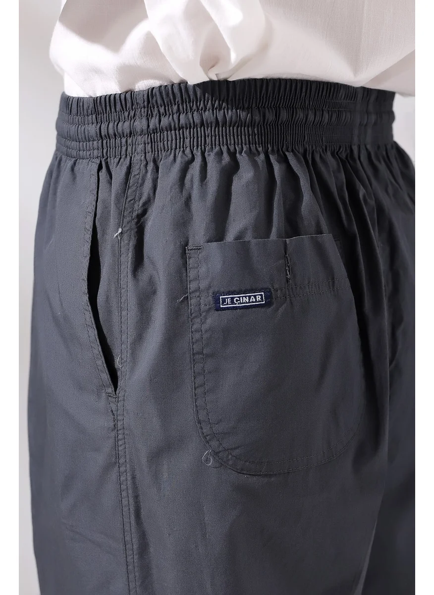 İhvan Online Men's Smoked Çınar Casual Cut Elastic Waist Hajj and Umrah Linen Shalwar Trousers