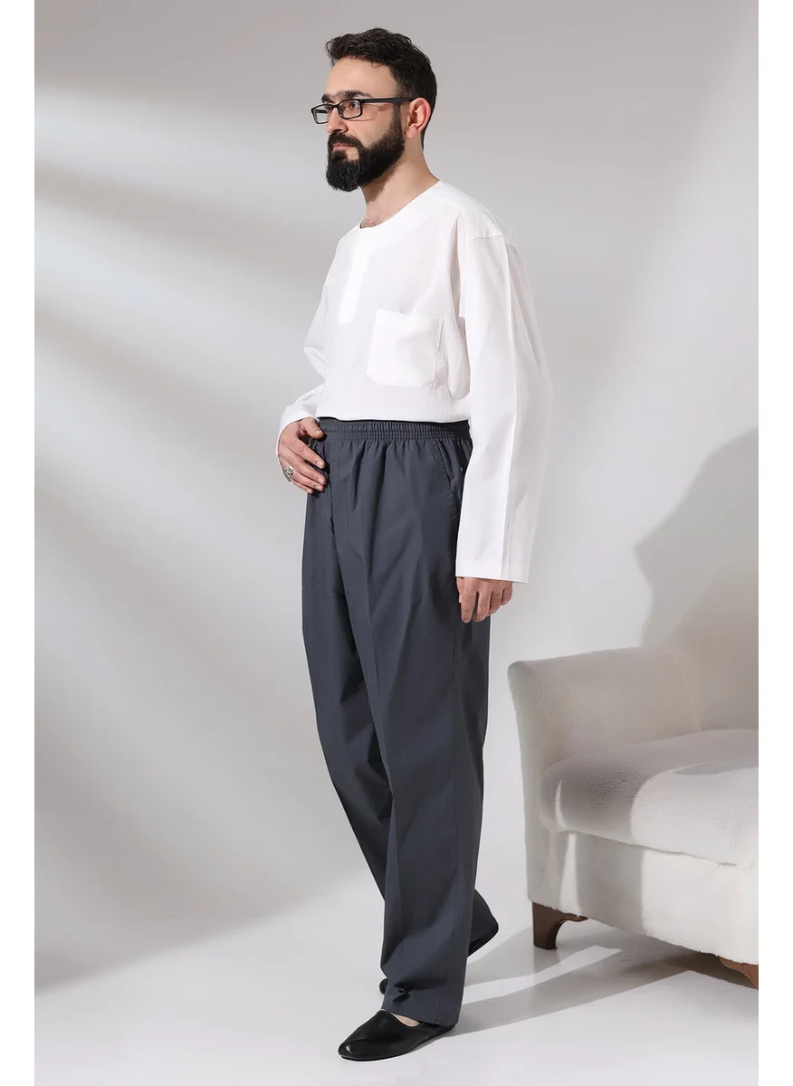 İhvan Online Men's Smoked Çınar Casual Cut Elastic Waist Hajj and Umrah Linen Shalwar Trousers