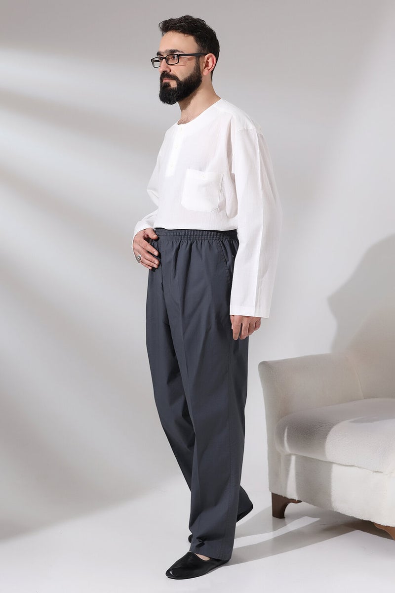 İhvan Online Men's Smoked Çınar Casual Cut Elastic Waist Hajj and Umrah Linen Shalwar Trousers  - Image 5