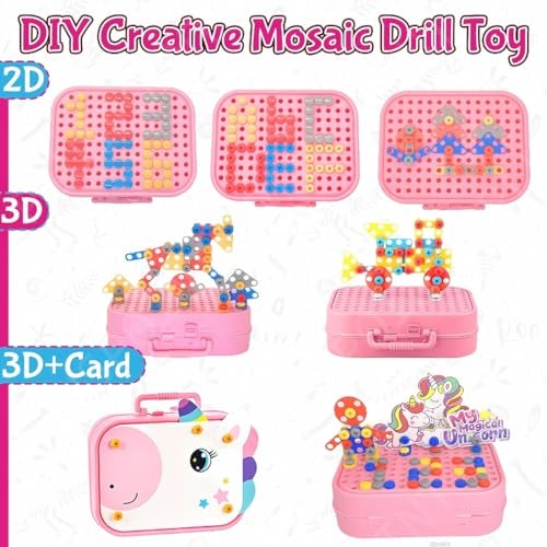 PLUSPOINT Unicorn Drill Toy for Kids 228pc Unicorn Theme 3D STEM Construction Puzzle Toy Electric Working Drill with Fix Tool Box, Girls Engineering Building Kits, Brithday for Boys 3-9 Yrs Old - Image 5