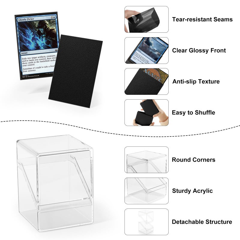 YSCare Card Deck Case, Deck Box with 100 Pack Card Sleeves and Divider, Standard Clear Commander Cards Storage Box Perfect Fit for MTG, Sport, Trading Cards (Black) - Image 4