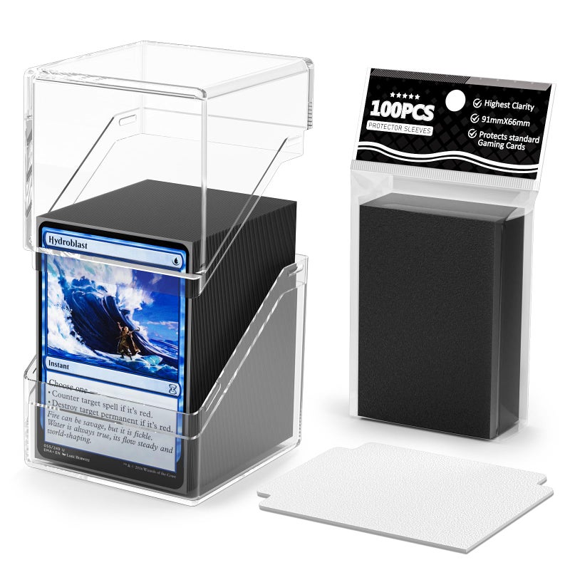 YSCare Card Deck Case, Deck Box with 100 Pack Card Sleeves and Divider, Standard Clear Commander Cards Storage Box Perfect Fit for MTG, Sport, Trading Cards (Black) - Image 1