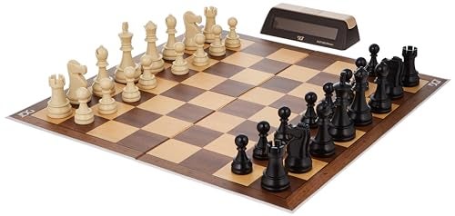 DGT Chess Starter Box Brown with Foldable Board Weighted Plastic Chess Pieces 86mm King DGT1002 Bonus Timer Complete Beginner Chess Set for Learning Lessons Ages 3 - Image 1
