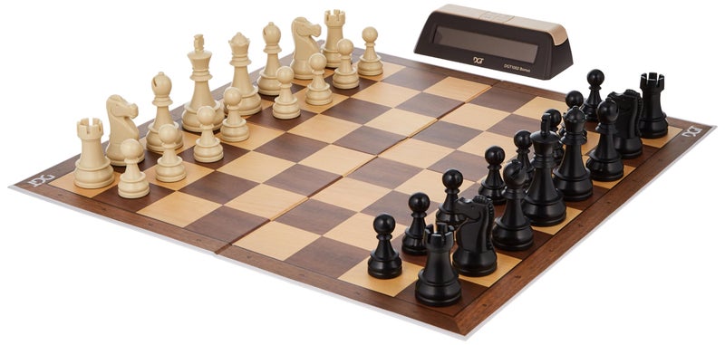 DGT Chess Starter Box Brown with Foldable Board Weighted Plastic Chess Pieces 86mm King DGT1002 Bonus Timer Complete Beginner Chess Set for Learning Lessons Ages 3 - Image 2