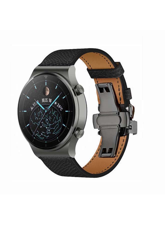 Perfii Genuine Leather Replacement Band 22mm For Huawei Watch GT2 Pro Black - Image 2