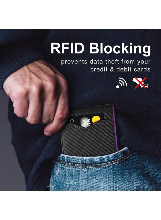 GSOIAX محفظة نحيفة للرجال مع حجب RFID جلدية قابلة للطي لحفظ البطاقات في الجيب الأمامي، ألياف الكربون، باللون الأسود والكحلي، نحيفة - Image 3
