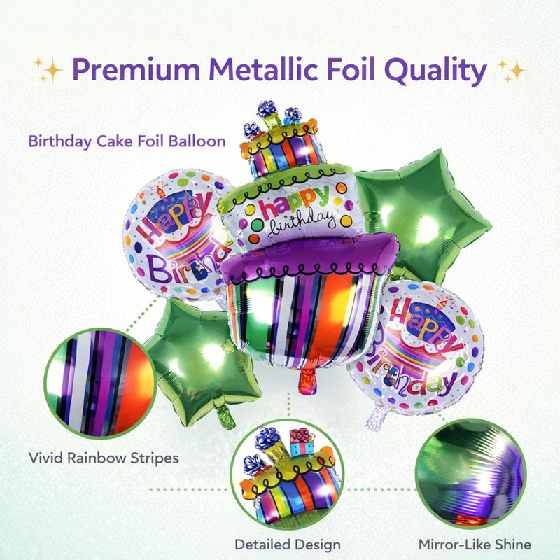 MAGIC VAULT Happy Birthday Cake Foil Balloon Set - 5 Pcs with Star & Round Balloons - Image 3