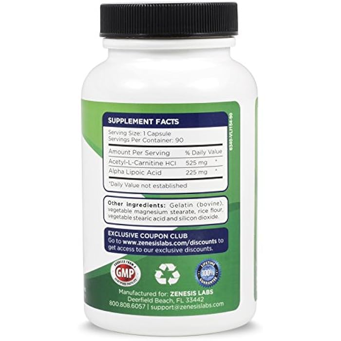 Zenesis Labs Acetyl L-Carnitine with Alpha Lipoic Acid - 90 Capsules - Image 3