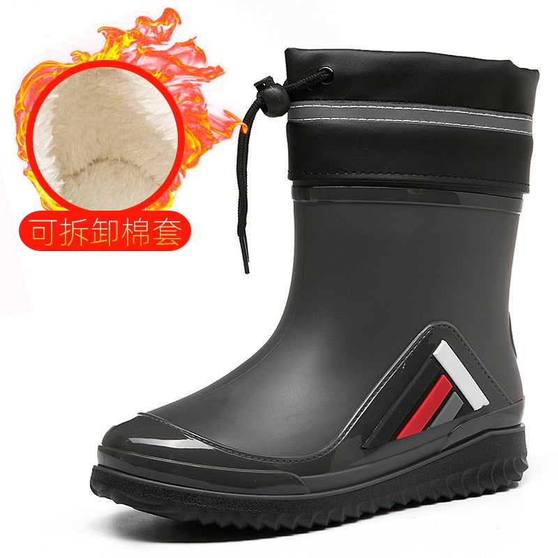 High-Quality Fashionable Mid-Calf Rain Boots For Men And Women, New Style With Drawstring, Non-Slip Waterproof Shoes, Lightweight Work Overshoes, Rubber Shoes - Image 1