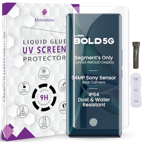 Mobilebies® Advanced HD+ UV Tempered Glass Screen Protector For Lava Bold 5G (6.67 Inch, Pack of 1) Full Adhesive HD + UV Curved Screen Guard, Case Friendly with installation kit & Guide - Image 1