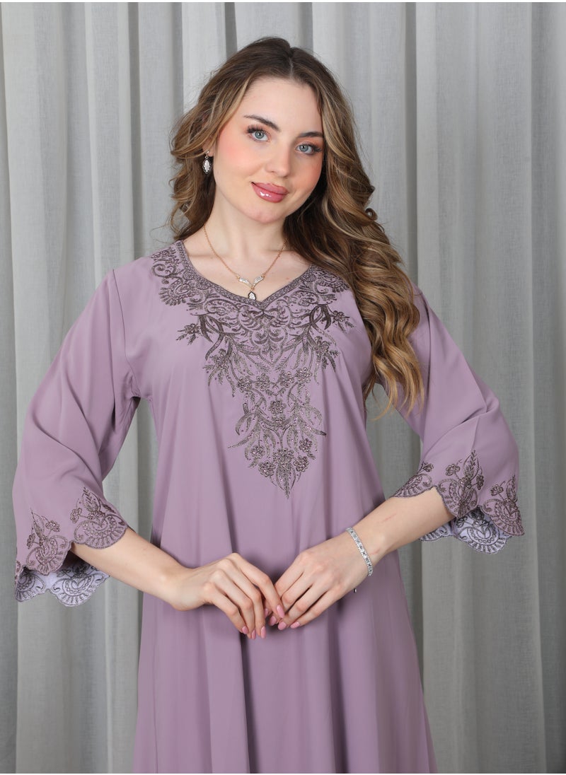 Bint Al Bilad Bint Al Bilad Women's Summer Long Luxury Jalabiya | Full-Length Kaftan Dress for Ramadan, Eid Ul Fitr, Wedding, Special Occasions | Embroidered Saudi Abaya | Modest Islamic Clothing  - Image 2