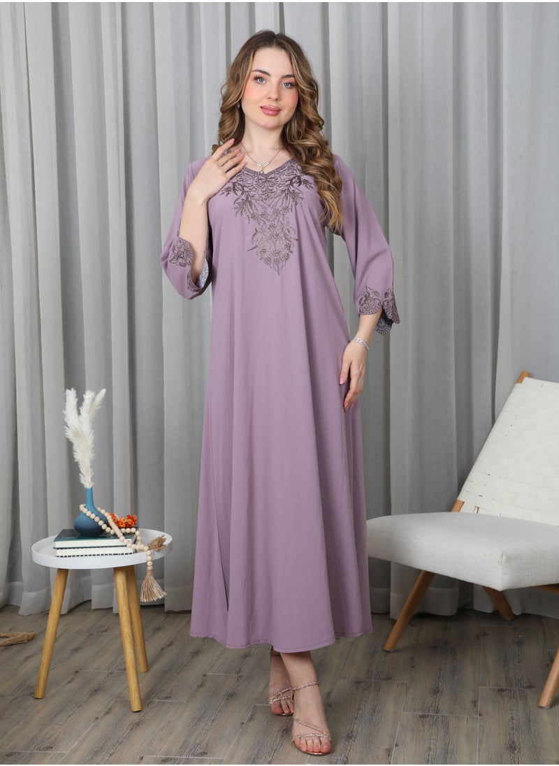 Bint Al Bilad Bint Al Bilad Women's Summer Long Luxury Jalabiya | Full-Length Kaftan Dress for Ramadan, Eid Ul Fitr, Wedding, Special Occasions | Embroidered Saudi Abaya | Modest Islamic Clothing  - Image 5