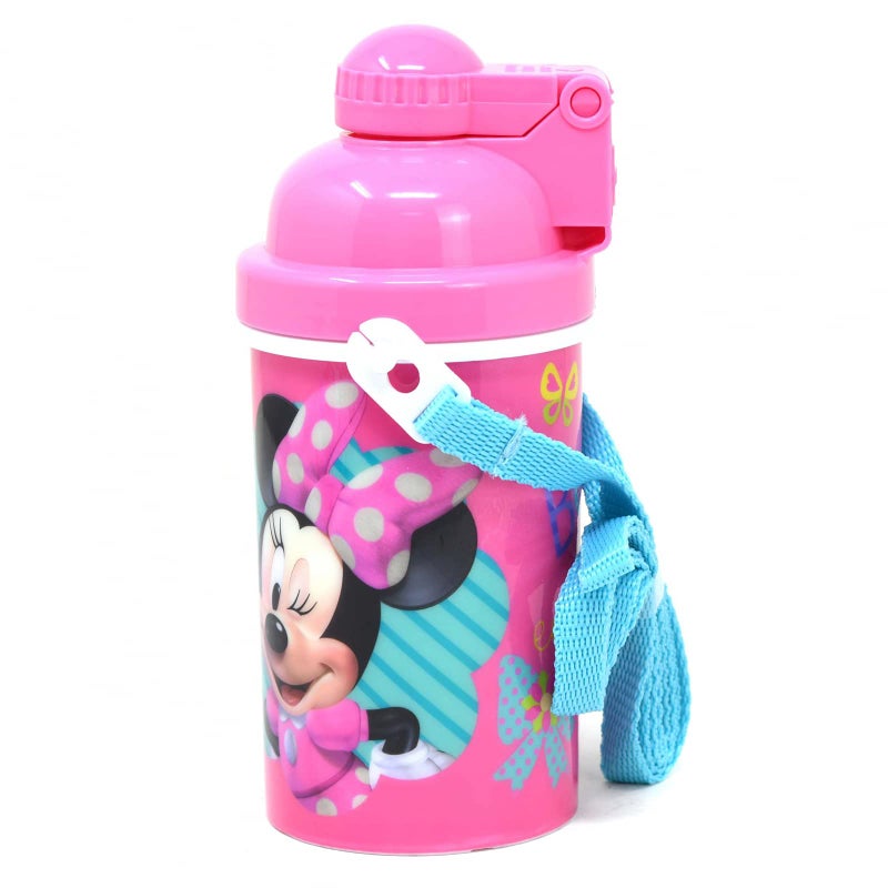 Zak Designs GRANSHOP Disney Classic Minnie Carrying Strap One Touch Water Bottles with Reusable Built in Straw - Safe Approved BPA Free, Easy to Clean (Minnie Canteen 16.9oz) - Image 1